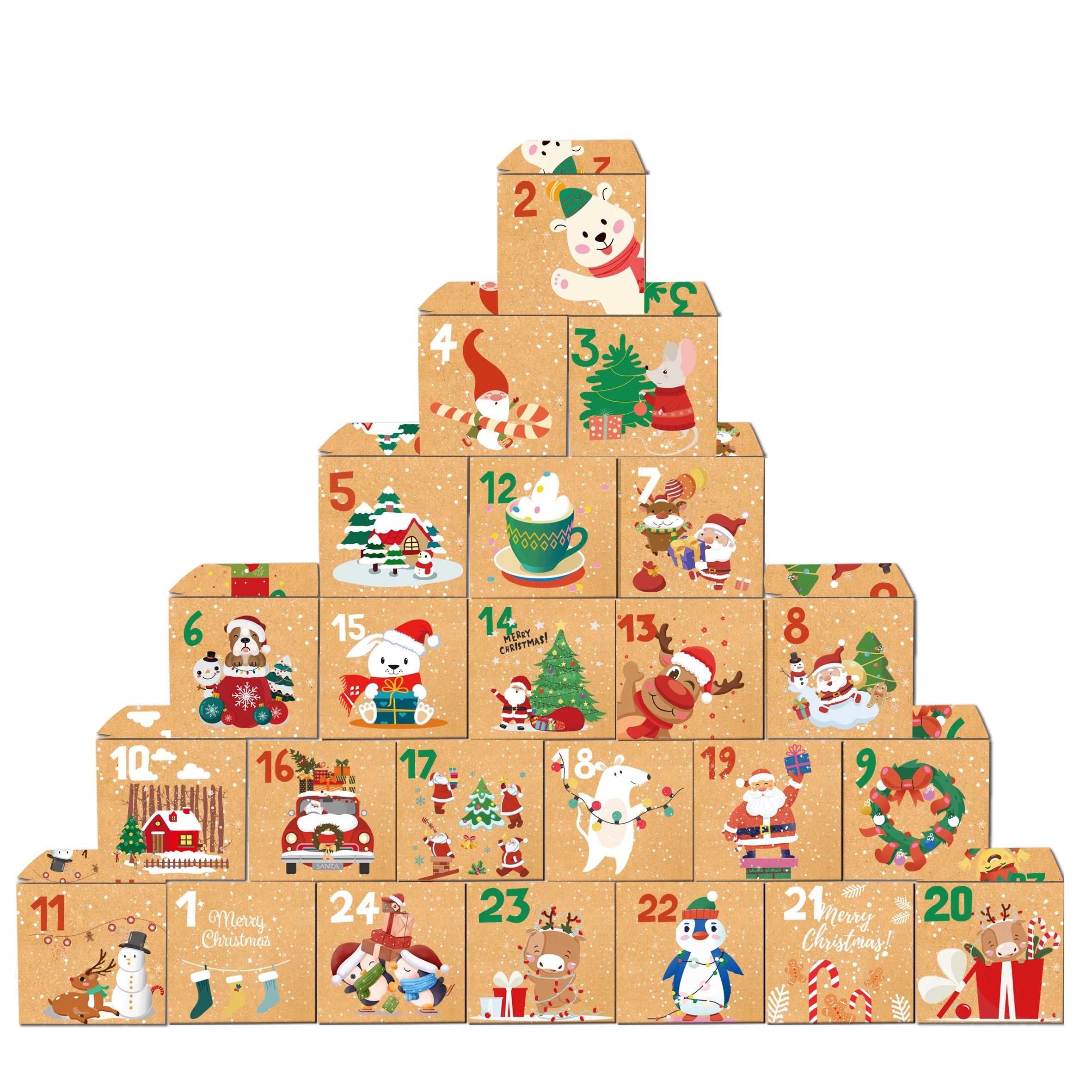 24Pcs Christmas Advent Calendar Gift Box 1-24 Number Christmas Decor Gift Box Xmas New Year Candy Cookies Wrapping Box Navidad