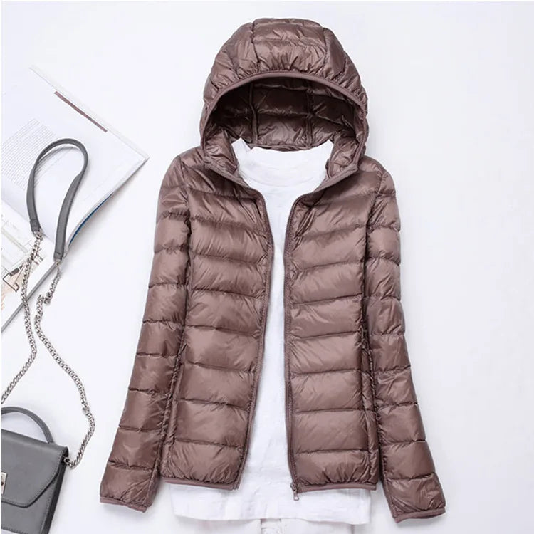Plus Size Women Hooded Korean Slim Puffer Jackets 2023 New Arrivals Female Casual Office Lady Ultra Lightweight Packable Coat