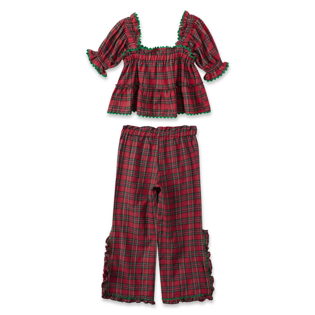2026 New Years Spring Stripes/Plaid Short Sleeve Square Neck T-shirt with Pants Sleepwear Loungewear Xmas Women Pajama Set