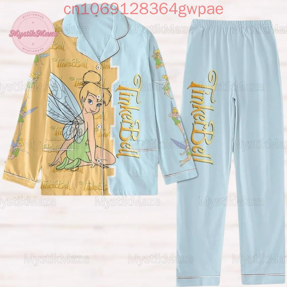 Disney Tinker Bell Pajama Set 3D Print Christmas Casual Men's and Women's Long Sleeve Shirt Pajama Set Family Pajama Sets