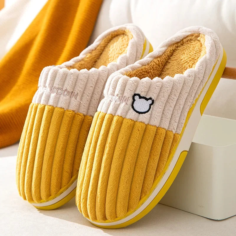 Big Size 48 49 Men Home Slippers Women Winter Warm Slides Casual Flurry Shoes Couples Indoor Non-slip Bedroom Comfort Flats