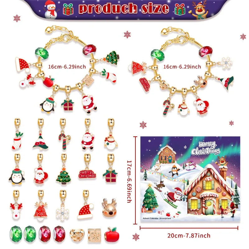 Advent Calendar 2025 Jewelry Advent Christmas Bracelet for 24 Days Countdown Festive Atmosphere Enhancer Jewelry Crafting Kit