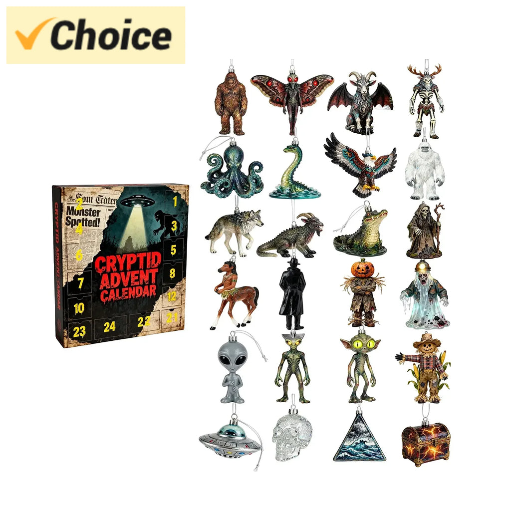 Mysteries of the Unknown, Cryptic 2D Acrylic Advent Calendar 2025, 24 Days of Monster Legends, Collectible Ornaments of Mythical