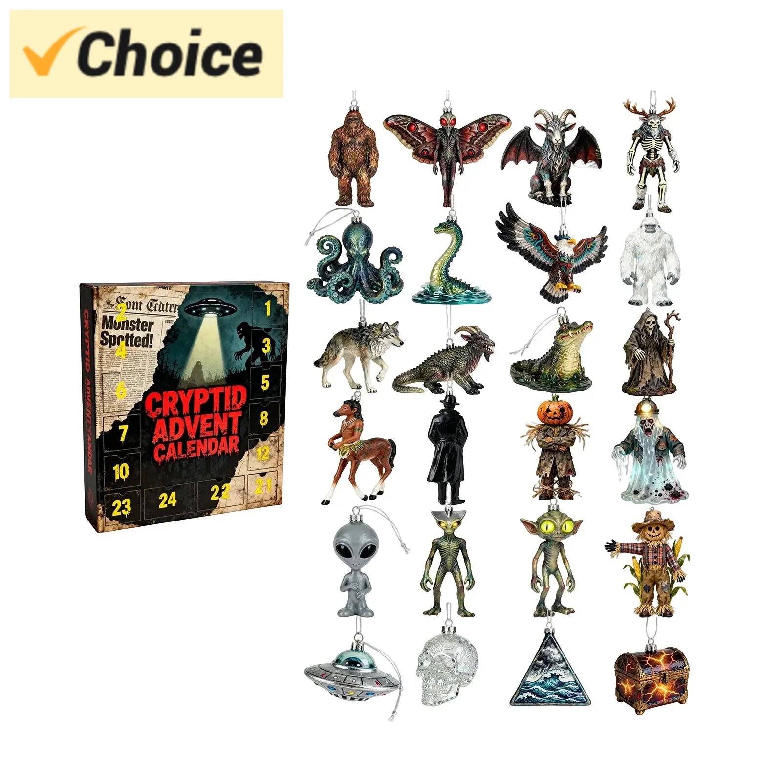Mysteries of the Unknown, Cryptic 2D Acrylic Advent Calendar 2025, 24 Days of Monster Legends, Collectible Ornaments of Mythical