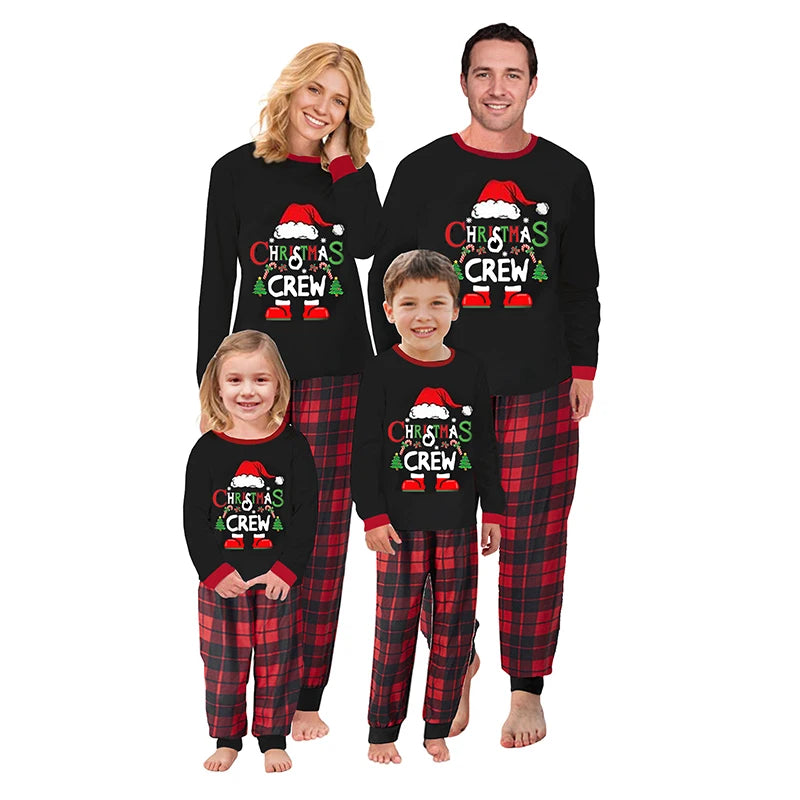 2024 Christmas Family Pajama Set Xmas Pjs Cute Printed Top + Plaid Pants, Festive Matching Sleepwear for the Whole Family