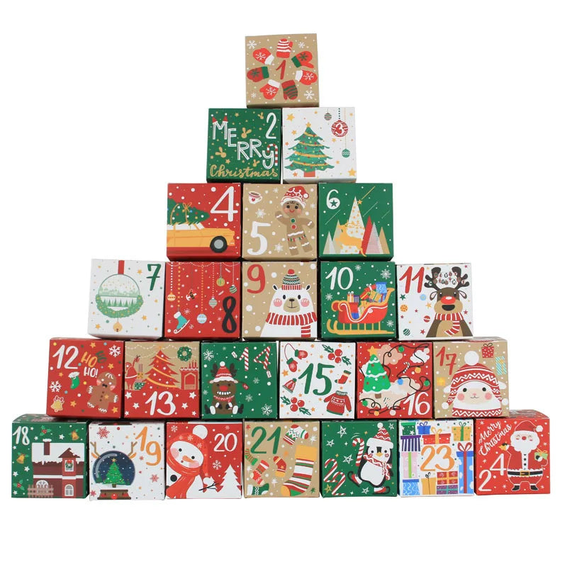 24Pcs Christmas Advent Calendar Gift Box 1-24 Number Christmas Decor Gift Box Xmas New Year Candy Cookies Wrapping Box Navidad