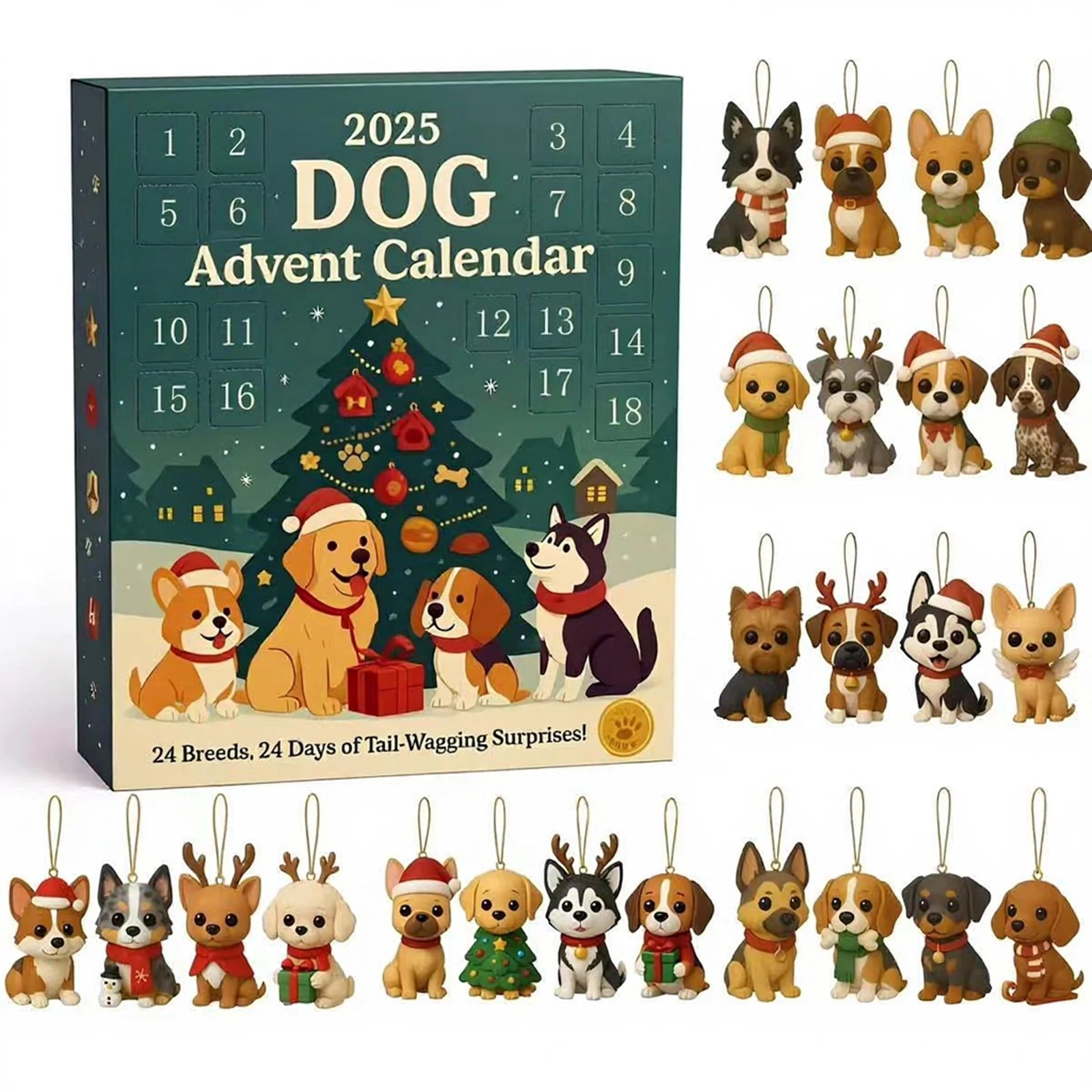 Cat Lovers Advent Calendar Christmas Countdown Calendar 2D Acrylic Cute Cat Dog Calendar Artistic Holiday Ornament for Christmas