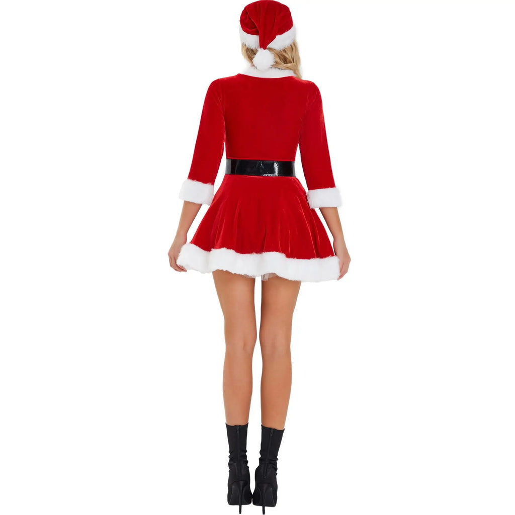 [You're My Secret]Christmas Female Santa Claus Costume Xmas Party Snow Miss Santa Girl Red Dress Unifrom Sexy Pajamas Cosplay