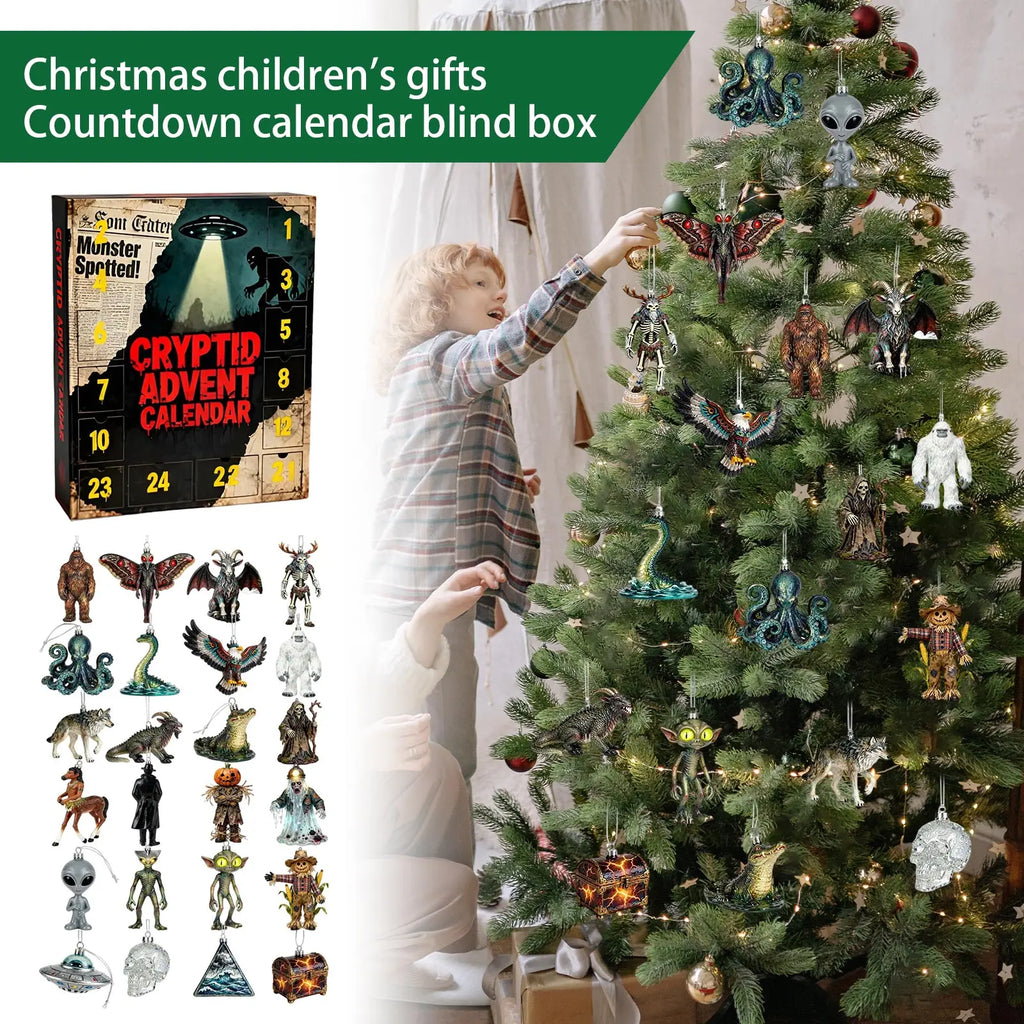 Mysteries of the Unknown, Cryptic 2D Acrylic Advent Calendar 2025, 24 Days of Monster Legends, Collectible Ornaments of Mythical