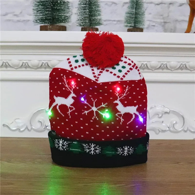 LED Christmas Knitted Hat Light Up Xmas Beanie Cap Unisex Winter Warm Sweater Hat with Colorful LEDs for Navidad  New Year Happy