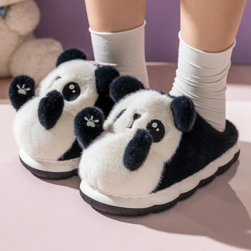 New cuddly panda shoes women's winter loafers slides slippers woman fluffy slip on shoes ladies animal warm fuzzy home slippers