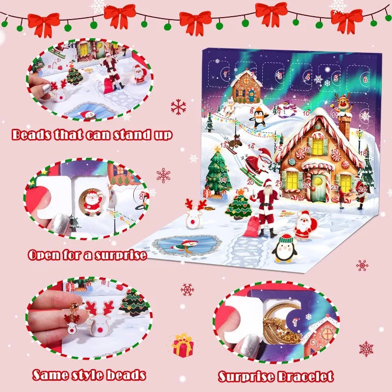 Advent Calendar 2025 Jewelry Advent Christmas Bracelet for 24 Days Countdown Festive Atmosphere Enhancer Jewelry Crafting Kit