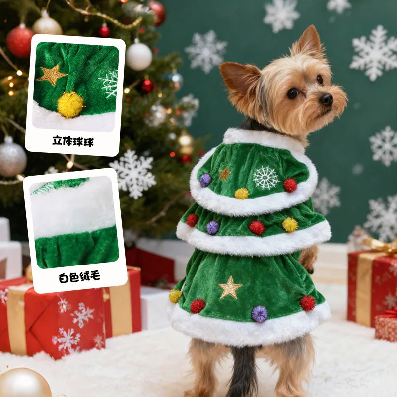 Dog Christmas Dress Sweater Pet Xmas Outfits Pet Fall Clothes For Dogs Girl Velvet Puppy Dresses Kitty Cat Apparel