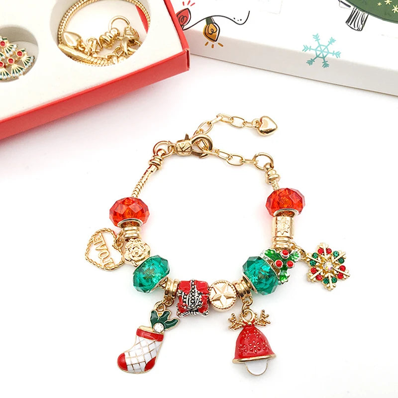 24Pcs Necklace Pendant Christmas Countdown Advent Calendar Box Set Christmas Themed DIY Bracelet Christmas Surprise Gift Box