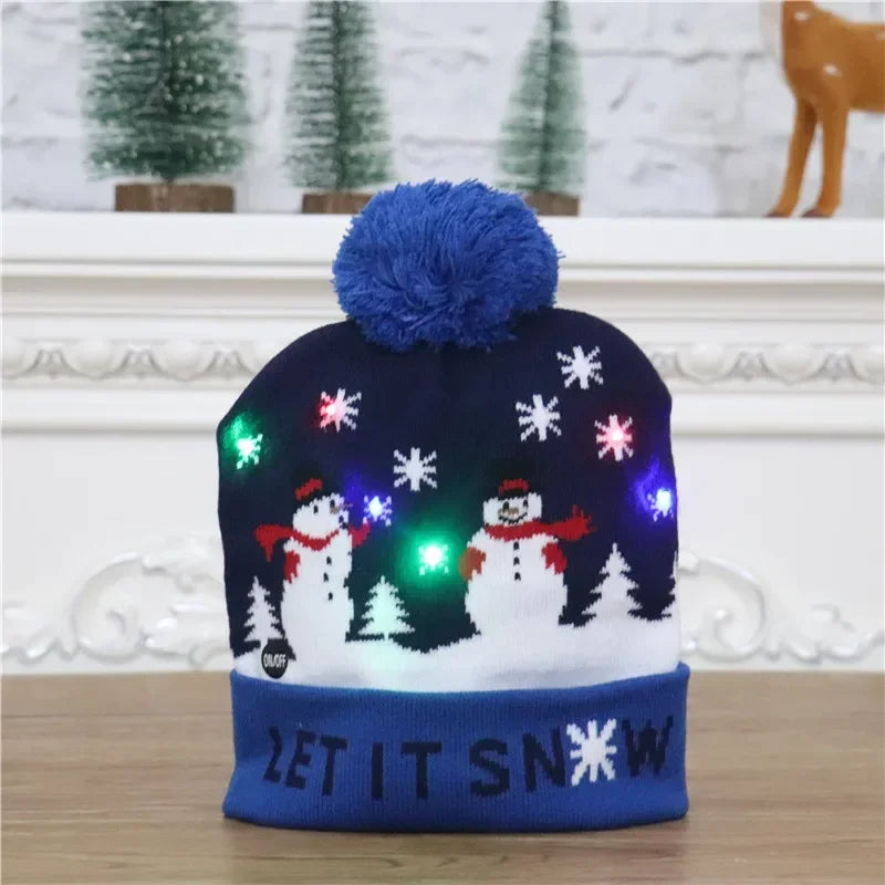 LED Christmas Knitted Hat Light Up Xmas Beanie Cap Unisex Winter Warm Sweater Hat with Colorful LEDs for Navidad  New Year Happy