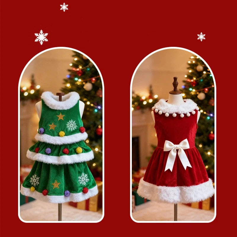 Dog Christmas Dress Sweater Pet Xmas Outfits Pet Fall Clothes For Dogs Girl Velvet Puppy Dresses Kitty Cat Apparel