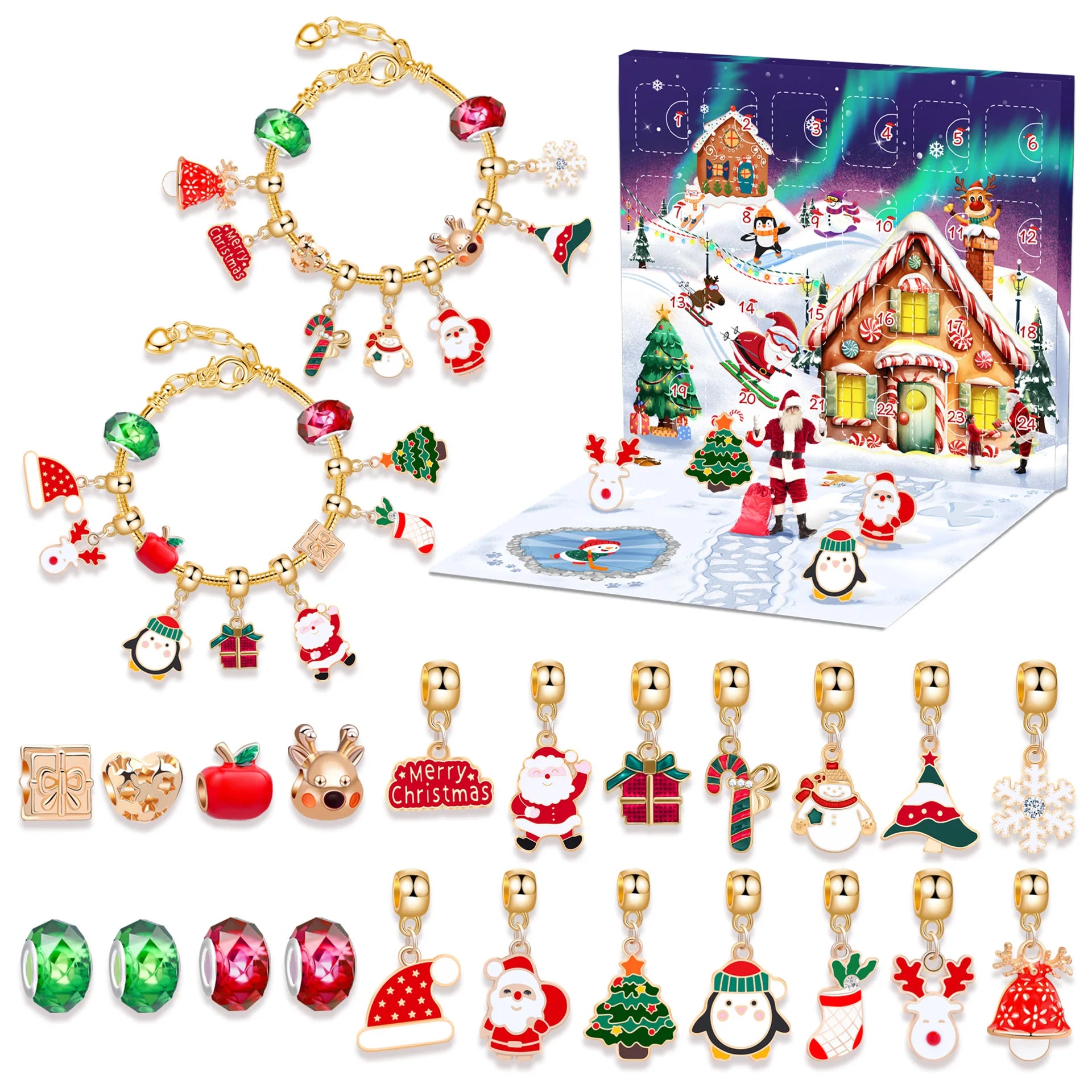 Advent Calendar 2025 Jewelry Advent Christmas Bracelet for 24 Days Countdown Festive Atmosphere Enhancer Jewelry Crafting Kit