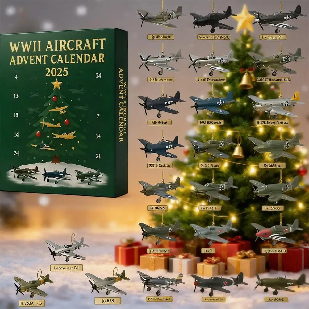WWII Aircraft Advent Calendar 2025 with 24 2D Acrylic Unique Mini Warbirds Christmas Advent Calendar Gifts For Aviation Lovers