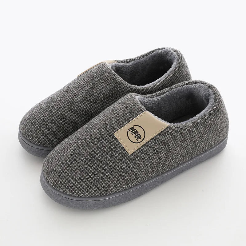 Winter Household Cotton Slippers Men Indoor Warm Plush Footwear Non-Slip Platform Slippers Couple Women All-in Package Shoes