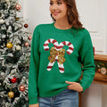 New Christmas Crutch Bow Sequin Women's Sweater Autumn Winter Fashion O Neck Long-sleeve Sweater Top Womens Clothing