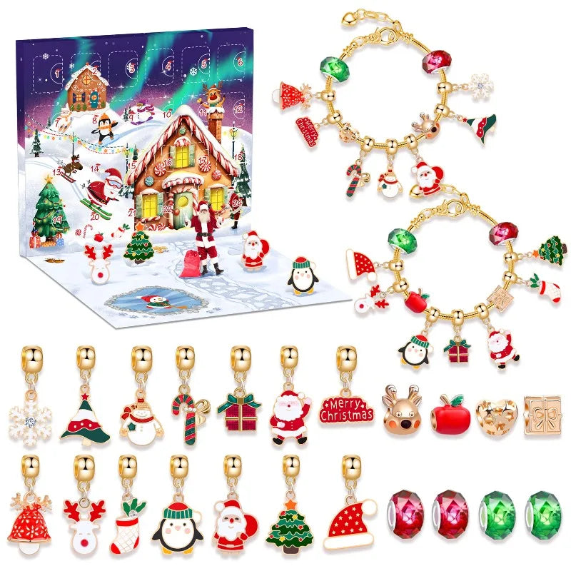 Advent Calendar 2025 Jewelry Advent Christmas Bracelet for 24 Days Countdown Festive Atmosphere Enhancer Jewelry Crafting Kit