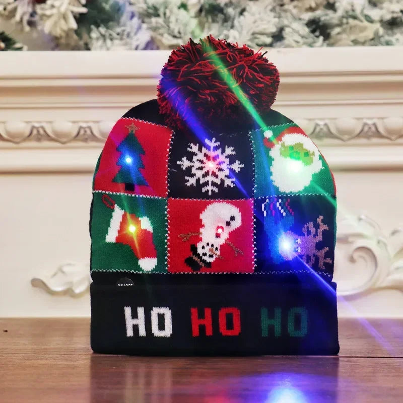LED Christmas Knitted Hat Light Up Xmas Beanie Cap Unisex Winter Warm Sweater Hat with Colorful LEDs for Navidad  New Year Happy