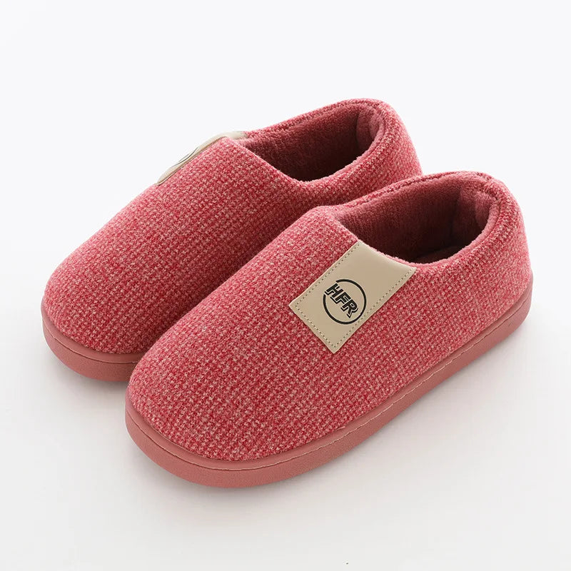 Winter Household Cotton Slippers Men Indoor Warm Plush Footwear Non-Slip Platform Slippers Couple Women All-in Package Shoes