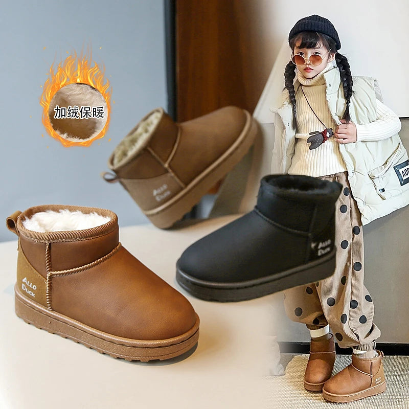 Children's Snow Boots 2-18 Years Old Brown Padded Warm Boys Girls Cotton Shoes Black Hundred Anti-skid Kids Short Winter Boot