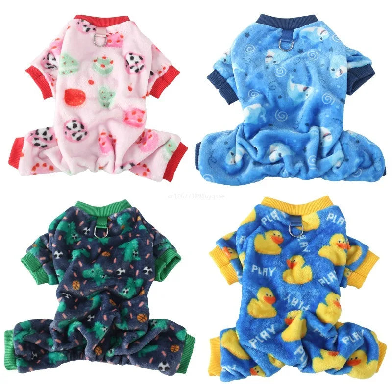 Christmas Pet Dog Pajamas for Cat Clothes Warm Pajamas Jumpsuit for Small Dogs Sleeping wear Winter Fleece Pet Chihuahua Coat
