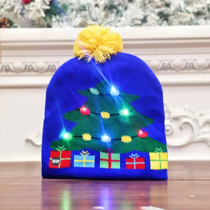 LED Christmas Knitted Hat Light Up Xmas Beanie Cap Unisex Winter Warm Sweater Hat with Colorful LEDs for Navidad  New Year Happy