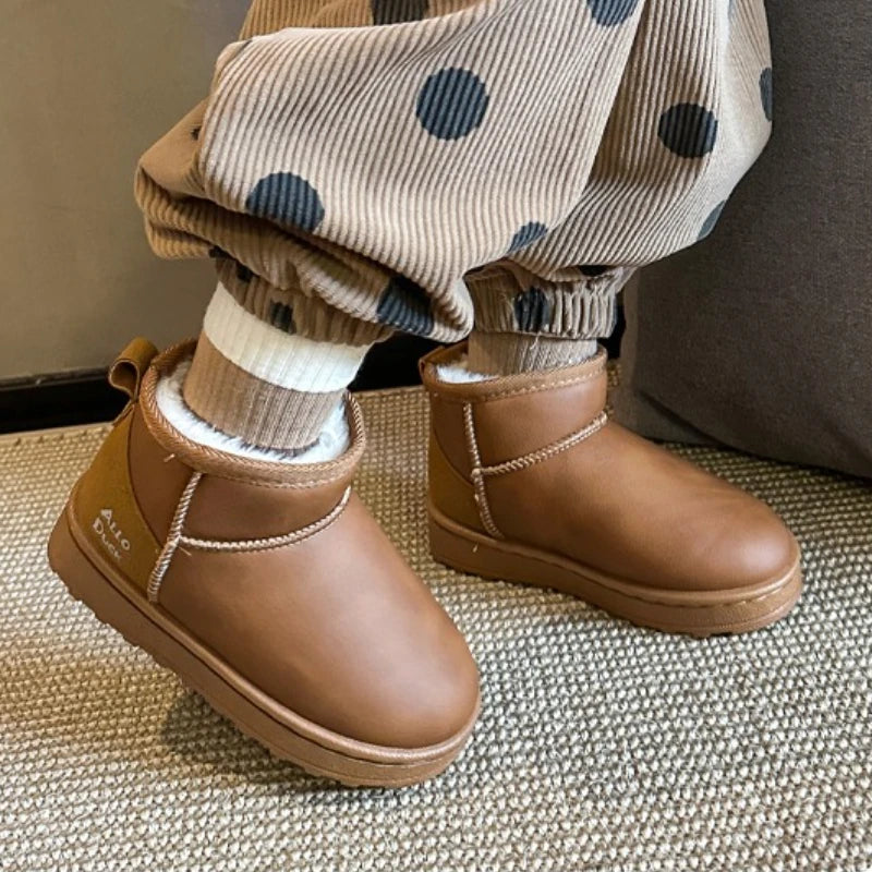 Children's Snow Boots 2-18 Years Old Brown Padded Warm Boys Girls Cotton Shoes Black Hundred Anti-skid Kids Short Winter Boot