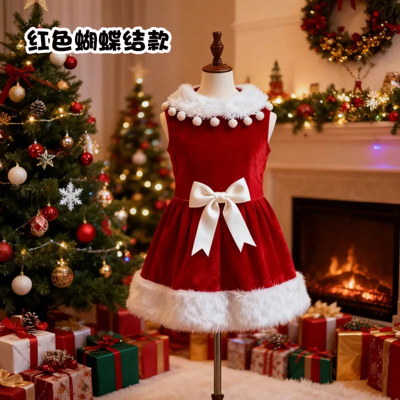 Dog Christmas Dress Sweater Pet Xmas Outfits Pet Fall Clothes For Dogs Girl Velvet Puppy Dresses Kitty Cat Apparel