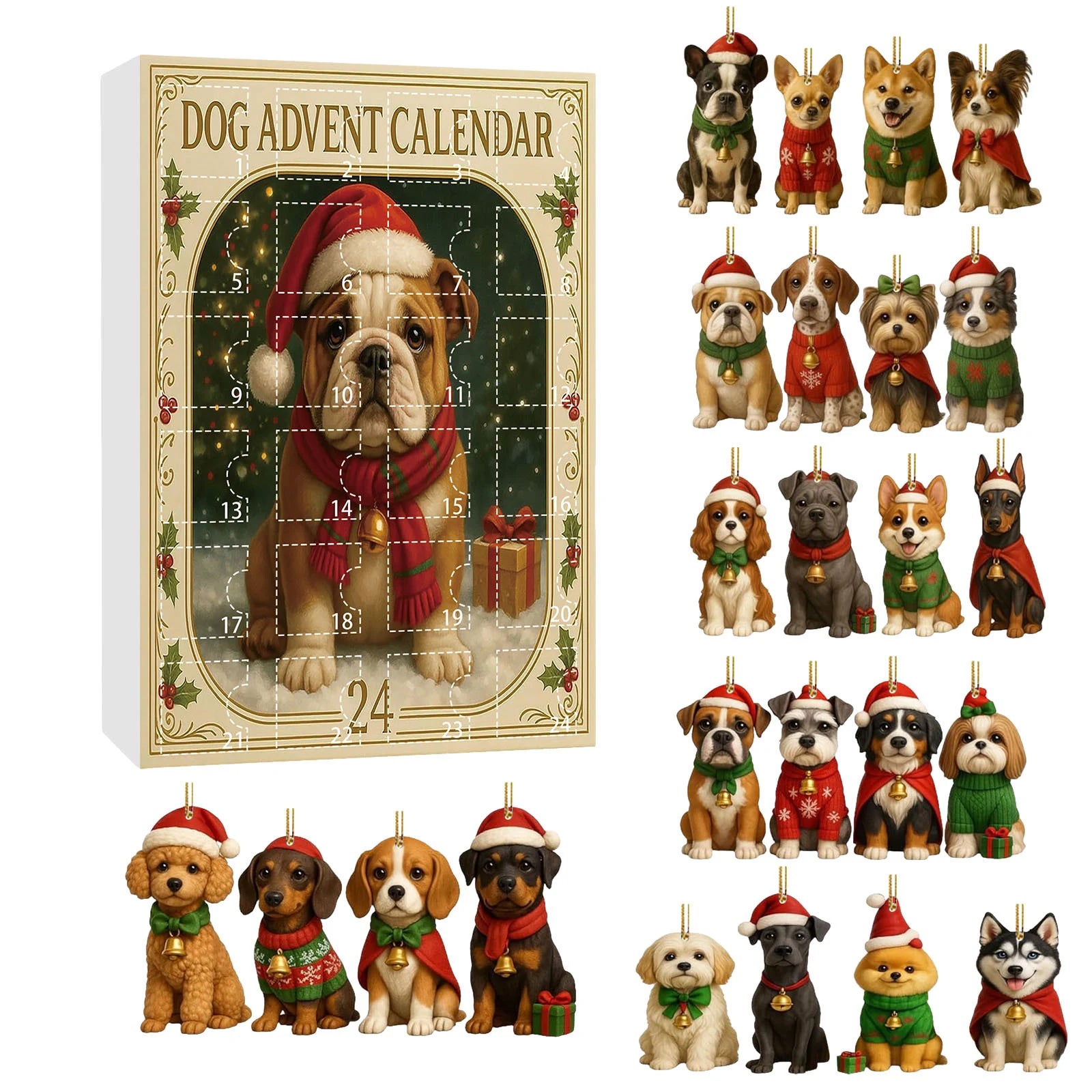Cat Lovers Advent Calendar Christmas Countdown Calendar 2D Acrylic Cute Cat Dog Calendar Artistic Holiday Ornament for Christmas