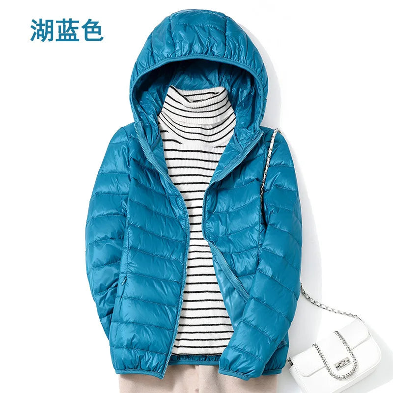 Plus Size Women Hooded Korean Slim Puffer Jackets 2023 New Arrivals Female Casual Office Lady Ultra Lightweight Packable Coat