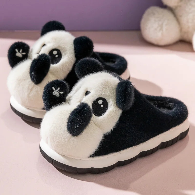 New cuddly panda shoes women's winter loafers slides slippers woman fluffy slip on shoes ladies animal warm fuzzy home slippers