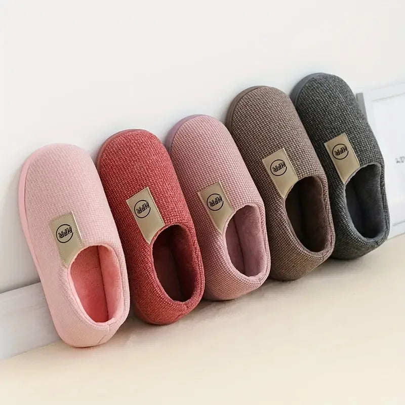 Winter Household Cotton Slippers Men Indoor Warm Plush Footwear Non-Slip Platform Slippers Couple Women All-in Package Shoes