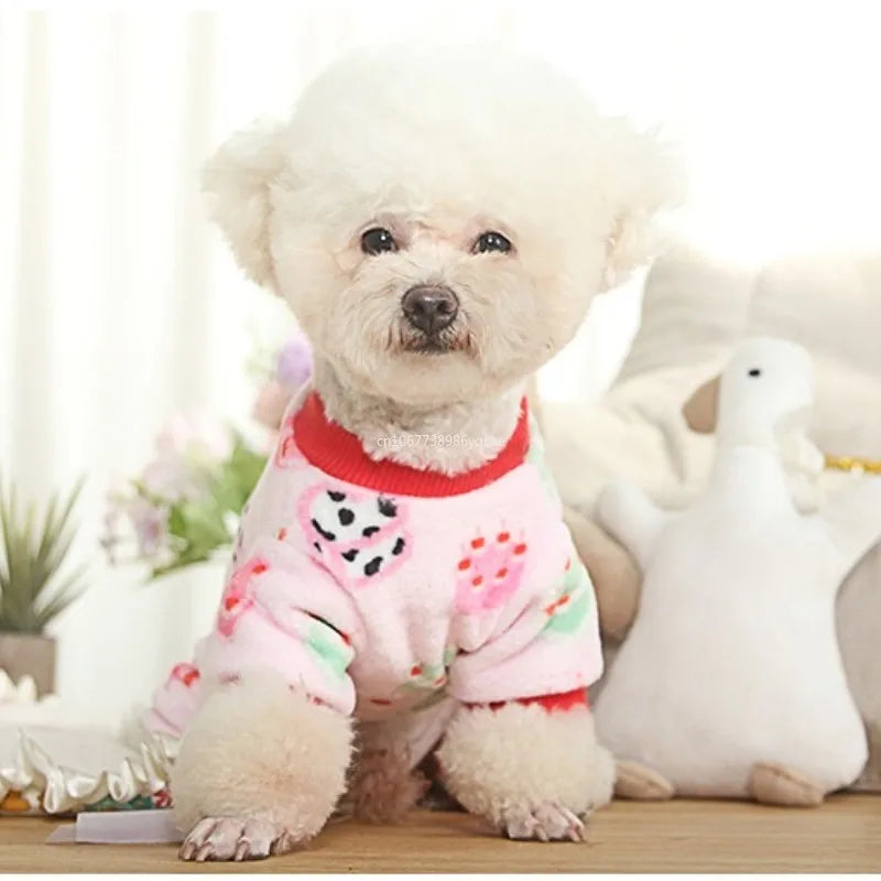 Christmas Pet Dog Pajamas for Cat Clothes Warm Pajamas Jumpsuit for Small Dogs Sleeping wear Winter Fleece Pet Chihuahua Coat