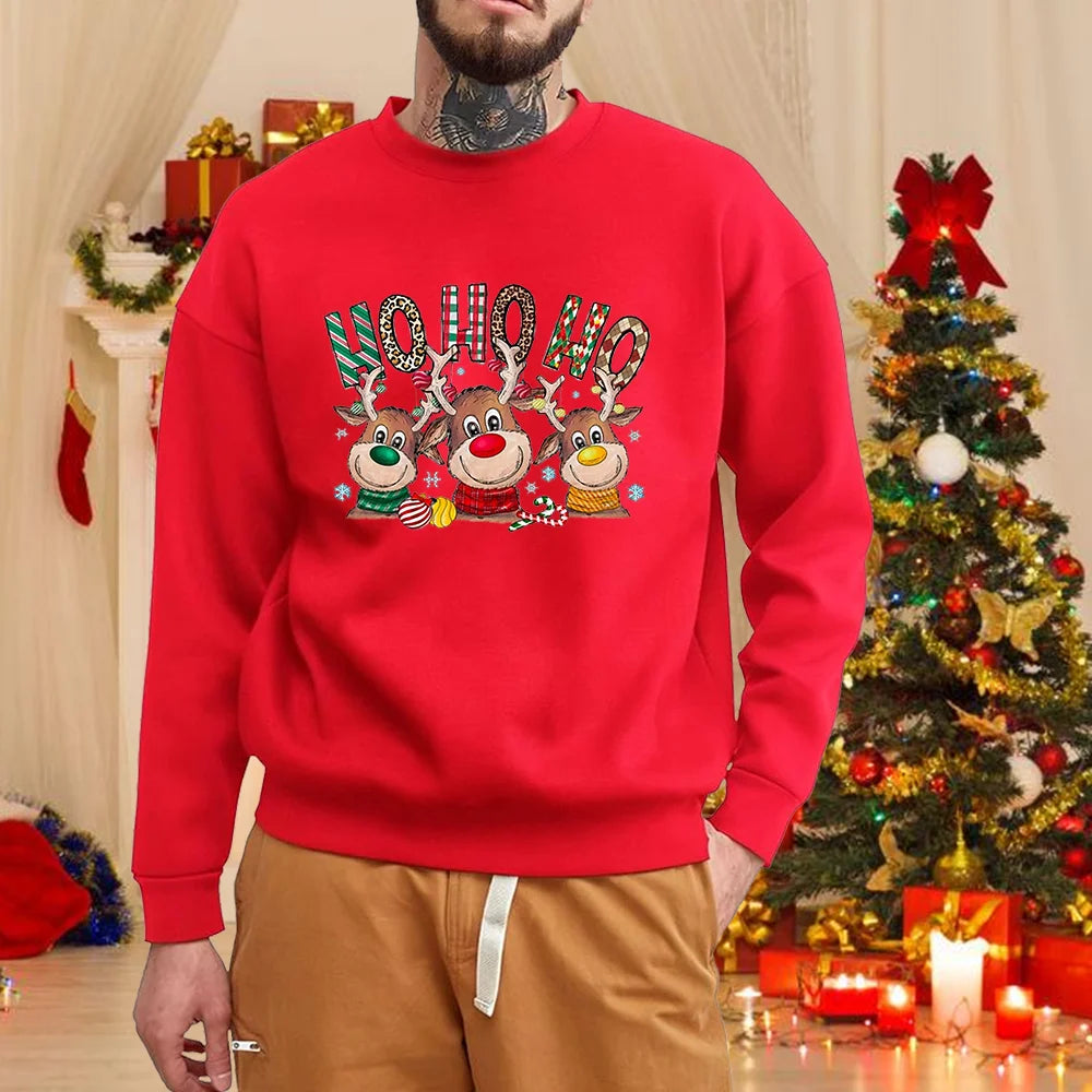 Christmas elk round neck pullover fall and winter men's casual long-sleeved cute Merry Christmas red sweater