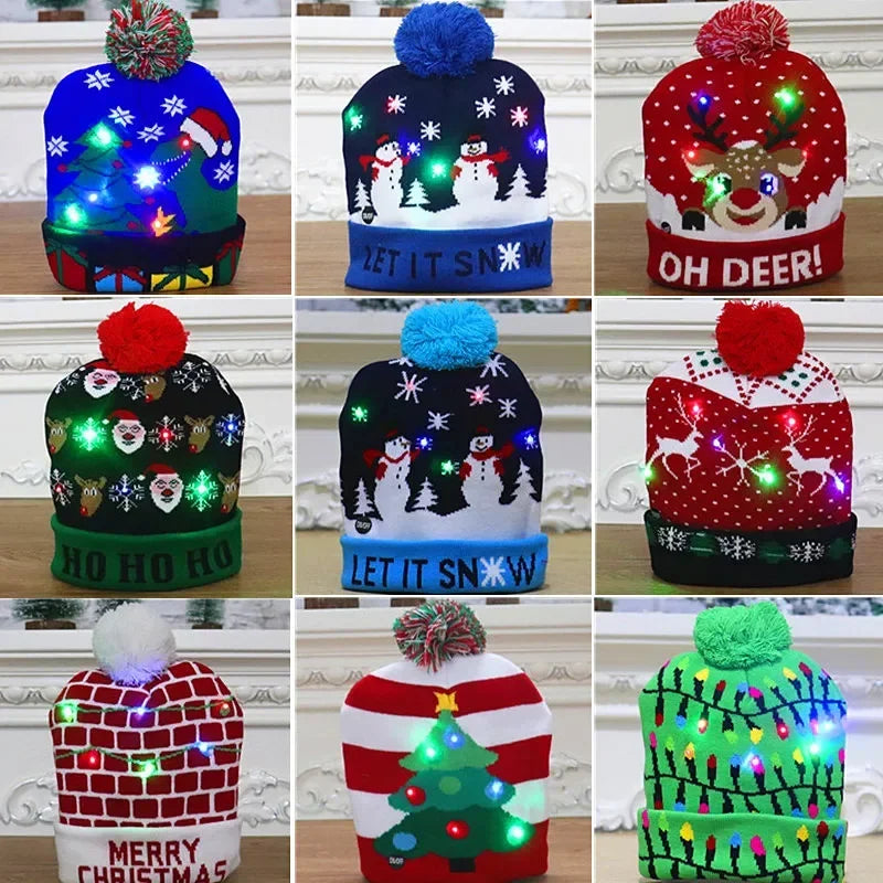 LED Christmas Knitted Hat Light Up Xmas Beanie Cap Unisex Winter Warm Sweater Hat with Colorful LEDs for Navidad  New Year Happy