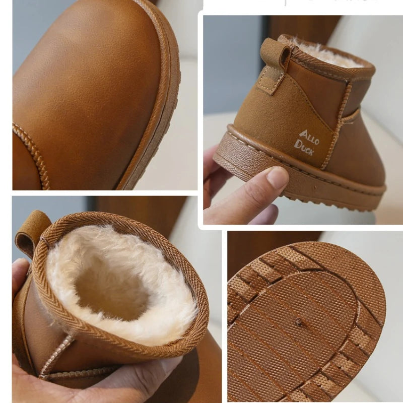 Children's Snow Boots 2-18 Years Old Brown Padded Warm Boys Girls Cotton Shoes Black Hundred Anti-skid Kids Short Winter Boot