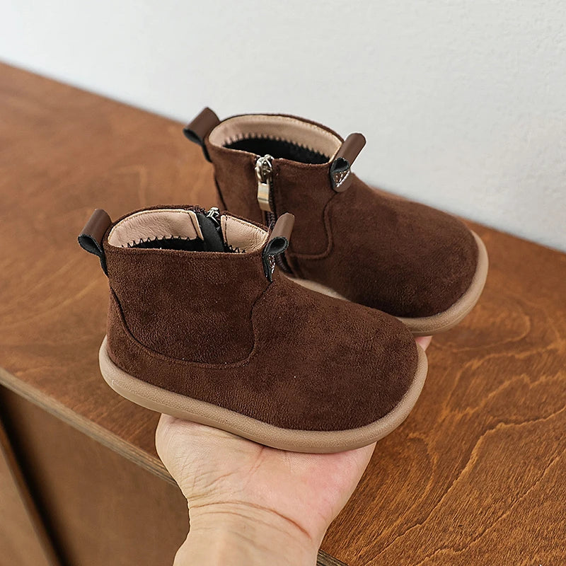 Autumn Winter Baby Boys Girls Boots Oxford Suede Plush Kids Ankle Boots Children Casual Shoes Soft Bottom Anti-slip Infant Shoes
