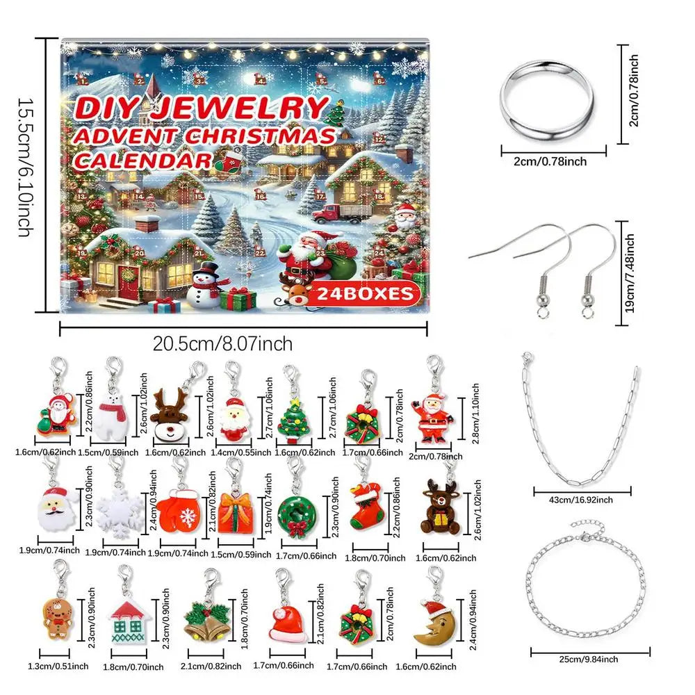 Christmas Jewelry Advent Calendar DIY Bracelet Making Kit 2025 Xmas Gift for Kids Christmas Countdown Calendars Jewelry Box