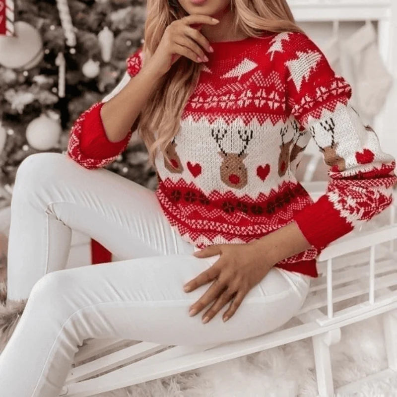 Xmas Look 2025 New Winter Women Christmas Sweaters Casual Soft O Neck Long Sleeve Knitwear Warm Thick Jumpers Pullover Top Femme