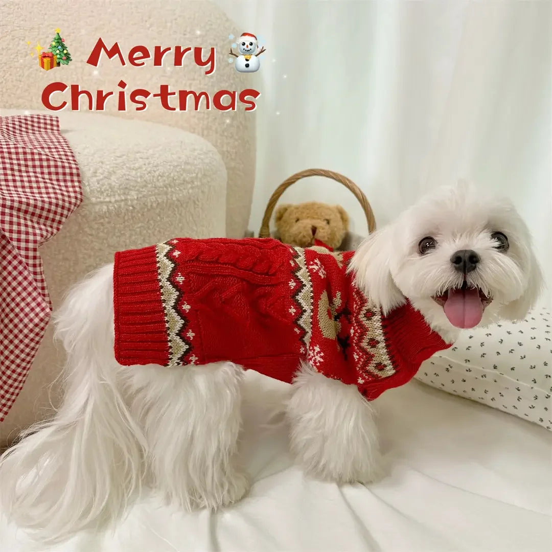 Elk Christmas Sweater For Small Dogs & Cats - Winter Warm Pet Clothes, Autumn/winter Holiday Apparel For Puppies, Christmas Outf