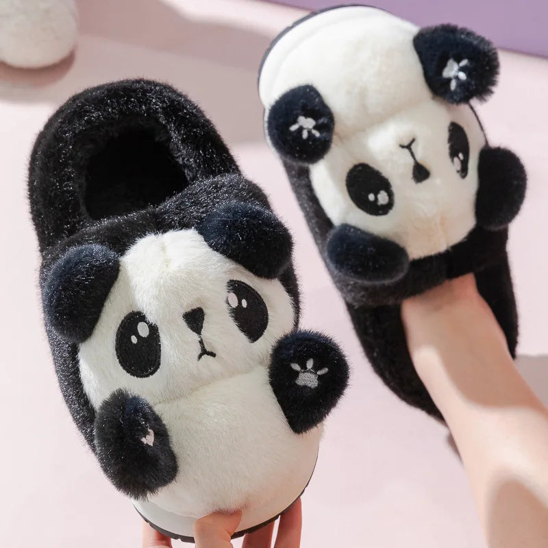 New cuddly panda shoes women's winter loafers slides slippers woman fluffy slip on shoes ladies animal warm fuzzy home slippers