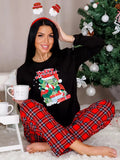 Christmas New Year Plaid Print Pajamas Long Sleeve Black Top Plaid Pants Casual Set Home Wear Autumn Sleepwear for Women