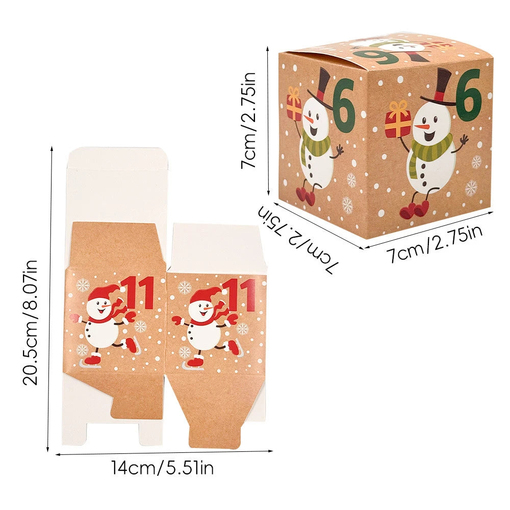 24pcs/set Christmas Advent Calendar Boxes Xmas Cute Cartoon Cube 24 Days Countdown Gift Candy Packaging Paper Box Party Decor