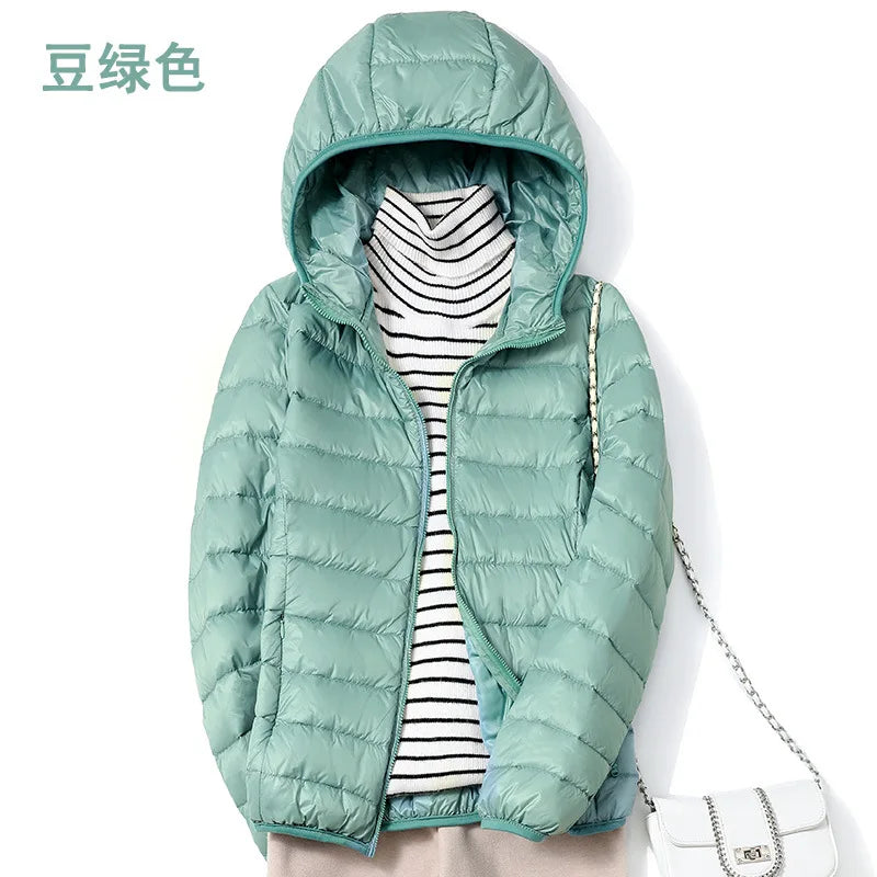 Plus Size Women Hooded Korean Slim Puffer Jackets 2023 New Arrivals Female Casual Office Lady Ultra Lightweight Packable Coat