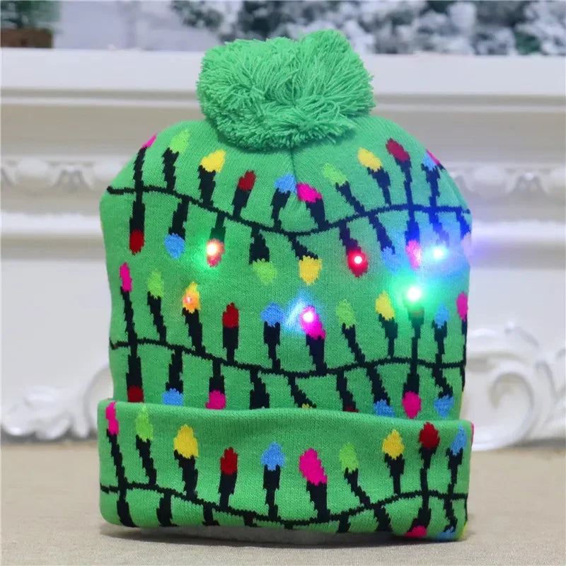 LED Christmas Knitted Hat Light Up Xmas Beanie Cap Unisex Winter Warm Sweater Hat with Colorful LEDs for Navidad  New Year Happy