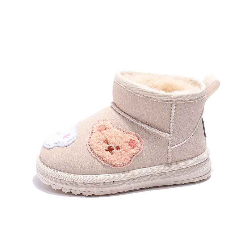 Children Snow Boots Warm Thick Plush Kids Winter Boots for Boys Cute Bear Slip-on Anti Slip Girls Boots Toddler Cotton Shoes